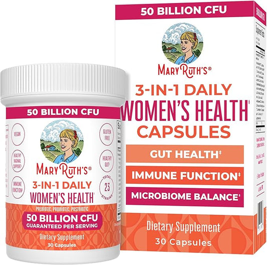 MaryRuth Organics 3-in-1 Daily Health Probiotics for Women | Clinically Tested | Hormone Support & Gut Health Supplement | 50 Billion CFU | Allergen Free | 30 ct