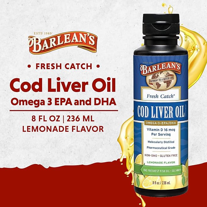Barlean's Cod Liver Oil Liquid Supplement, 3 Fish 900mg EPA 8 oz