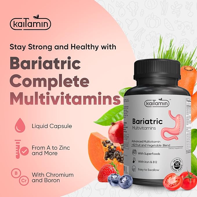Bariatric Multivitamin with Iron for Post-Bariatric Surgery 42 Fruit 120 Capsules, 2 Month