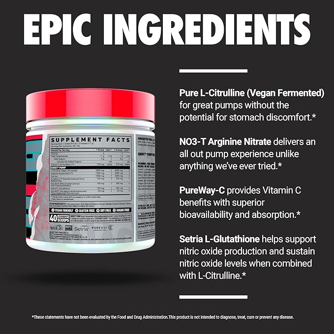 GHOST Pump Nitric Oxide Powder, Peach 40 Servings
