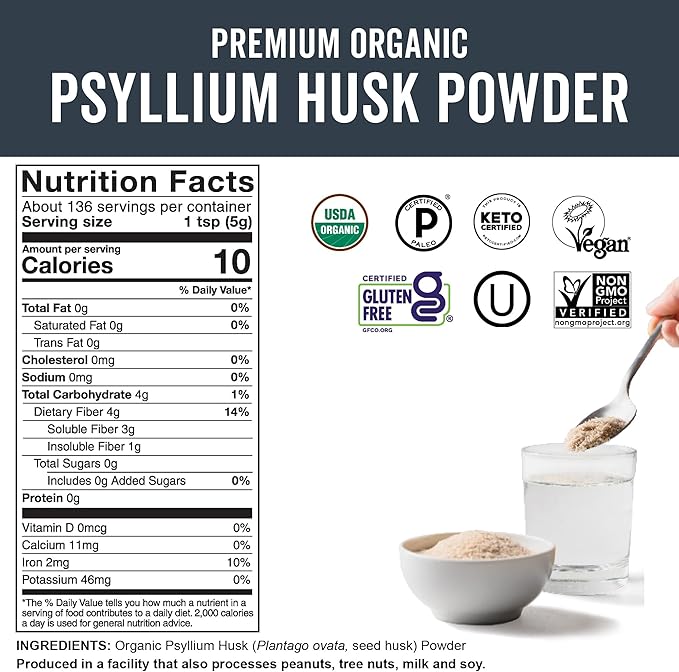 Viva Naturals Organic Psyllium Husk Powder, 24 oz