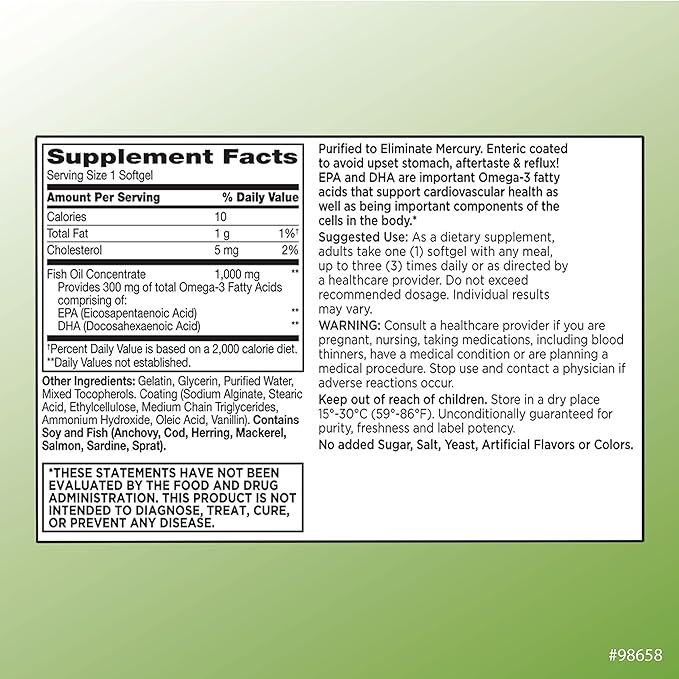 Quality Choice Fish Oil 1000mg 300mg Omega 3 Fatty 60 Count