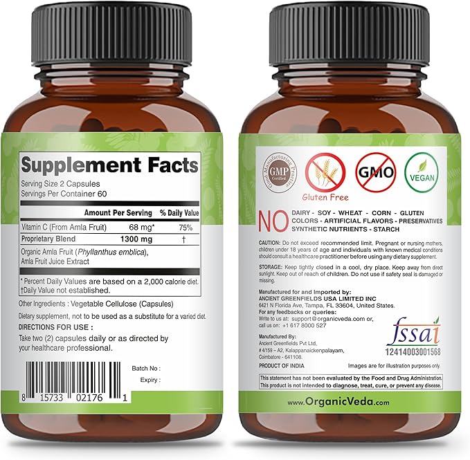 Organic Veda Amla Capsules Natural Vitamin 120