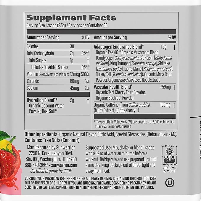 Sunwarrior Plant-based Preworkout Powder Hydration Blend 30 Servings