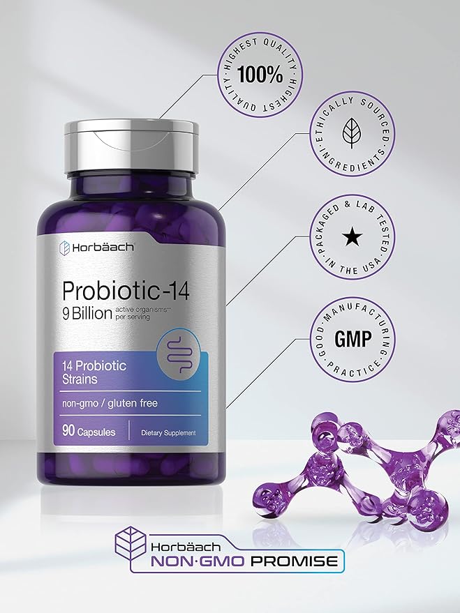 Horbäach Probiotics for Women & Men 9 Billion 90 Capsules 14 Strains