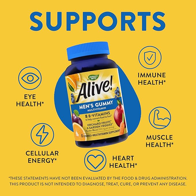 Alive! Men's Gummy Vitamin, Complete Multi-Vitamin 60 Gummies.
