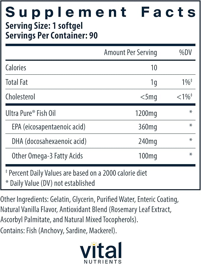 Vital Nutrients Ultra Pure® Fish Oil 700 Enteric Omega-3 Fatty 90 Count