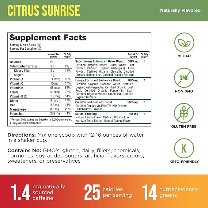 Organic Muscle Superfood Greens Powder Drink Mix 30 Servings