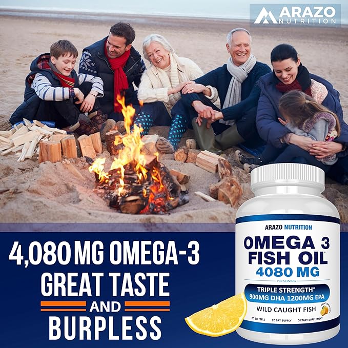 Arazo Nutrition Wild Caught Omega 3 60 Soft 4,080mg High 1200mg DHA 900mg Lemon