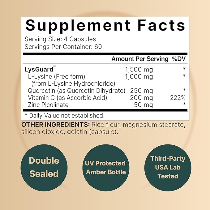 NatureBell L-Lysine 1,000mg Capsules + Quercetin 250mg with 240 Count