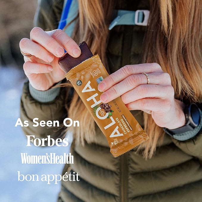 ALOHA Organic Plant Based Protein Bars - Chocolate Espresso (85mg Caffeine) - 12 Bars, Vegan, Low Sugar, Gluten-Free, Paleo, Low Carb, Non-GMO, No Stevia, No Erythritol