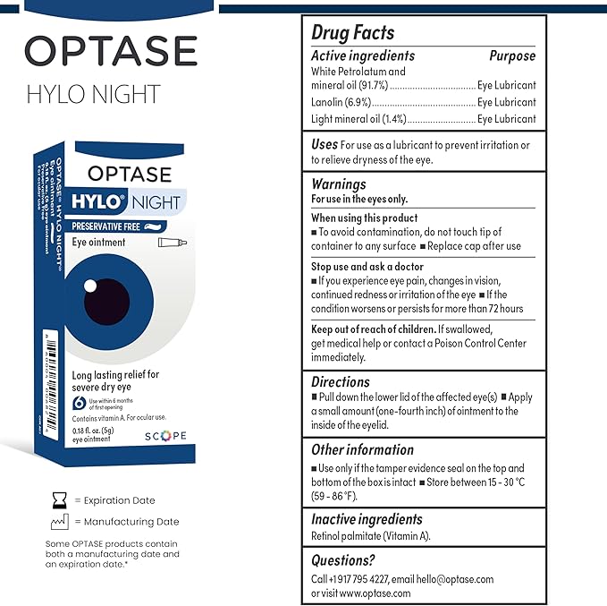 Optase HYLO Night Eye Ointment .18 oz