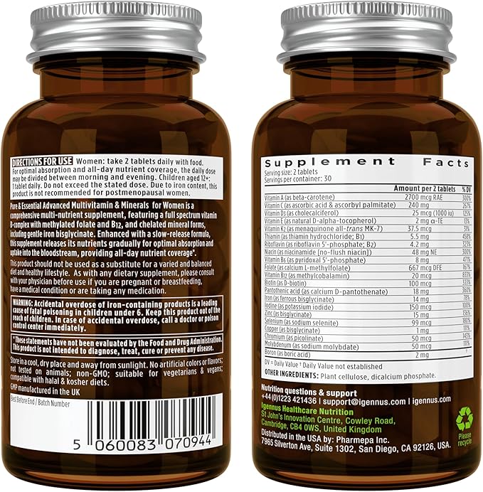Methylated Women's Multivitamin, Methylated Folate 60 Tablets,