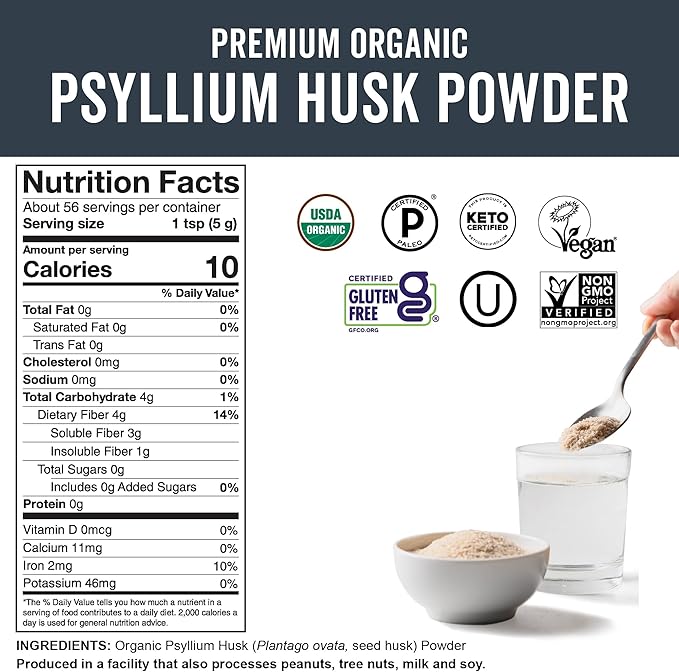 Viva Naturals Organic Psyllium Husk Powder, 10 oz