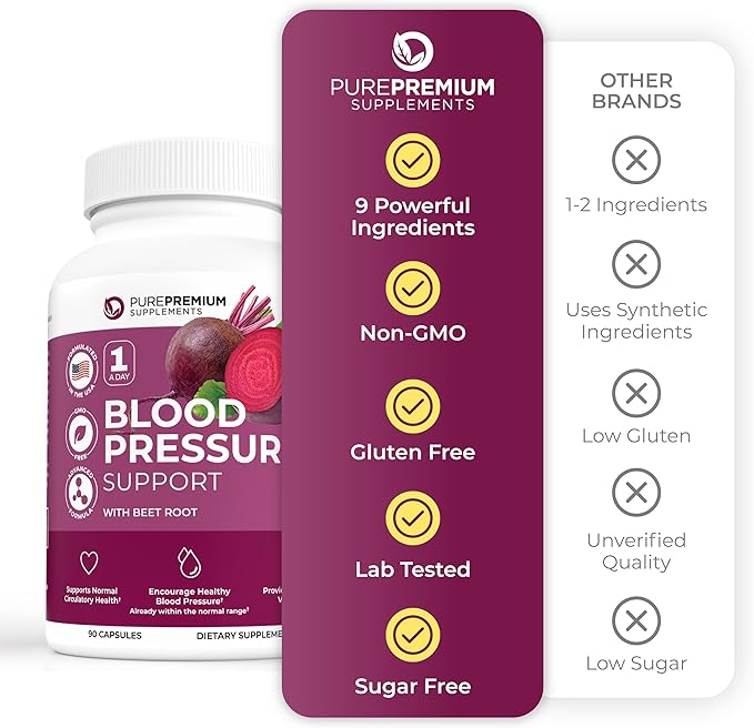 PurePremium Beet Root Capsules for Normal Blood Pressure Support - with Beetroot, Hawthorn, Hibiscus - Beets Supplements for Normal Nitric Oxide - 90 Capsules