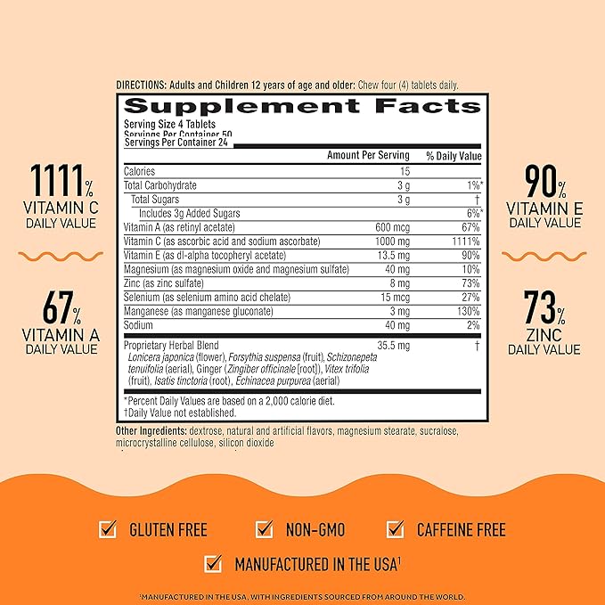 Airborne 1000mg Chewable Tablets with Zinc, 200 Tablets,