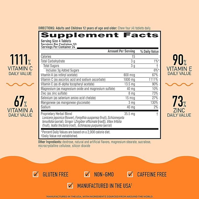 Airborne 1000mg Chewable Tablets with Zinc, 200 Tablets,