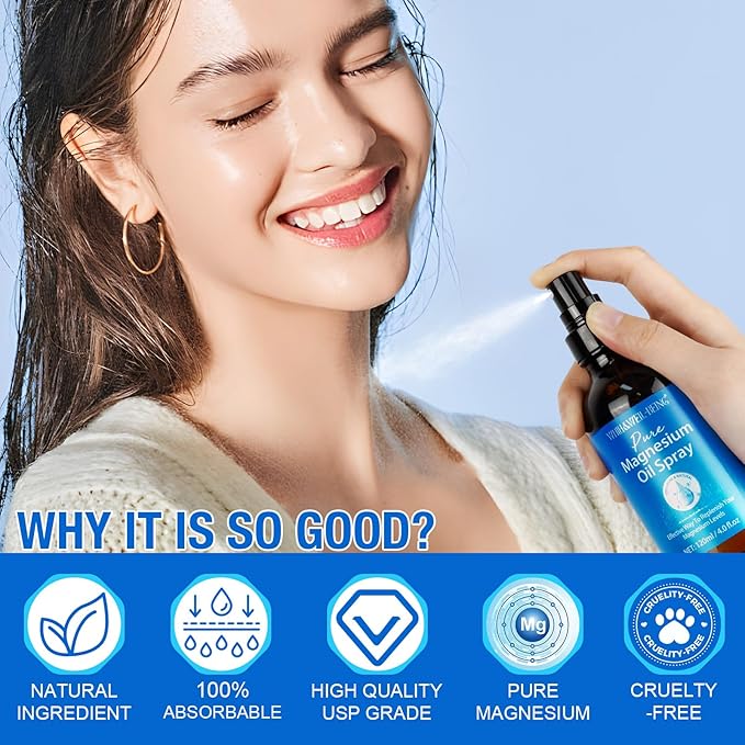 Magnesium Oil for Feet, Magnesium Spray, Pure Magnesium Oil Spray Organic Natural Magnesium Spray Glass Bottle, Easy to Absorb and Use 120ml