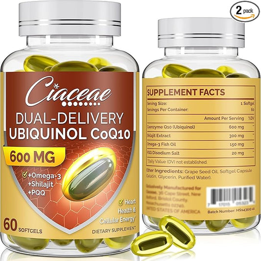 Ubiquinol CoQ10 600 MG Softgels Omega-3 & Coenzyme-Q10, Active CoQ10 Ubiquinol 120 Servings