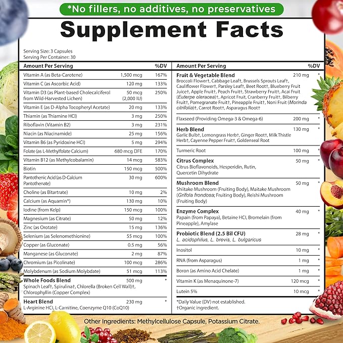 Vegan Whole Food Multivitamin Without Iron, CoQ10, Omegas, 90 Count