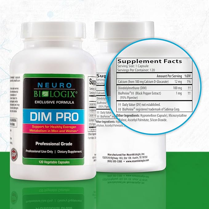 DIM Pro for Optimal Estrogen Metabolism Support – Promotes Balanced Estrogen Levels for Men & Women – Contains DIM, Calcium D-Glucarate, Bioperine for Hormone Balance & Nutrient Absorption Support