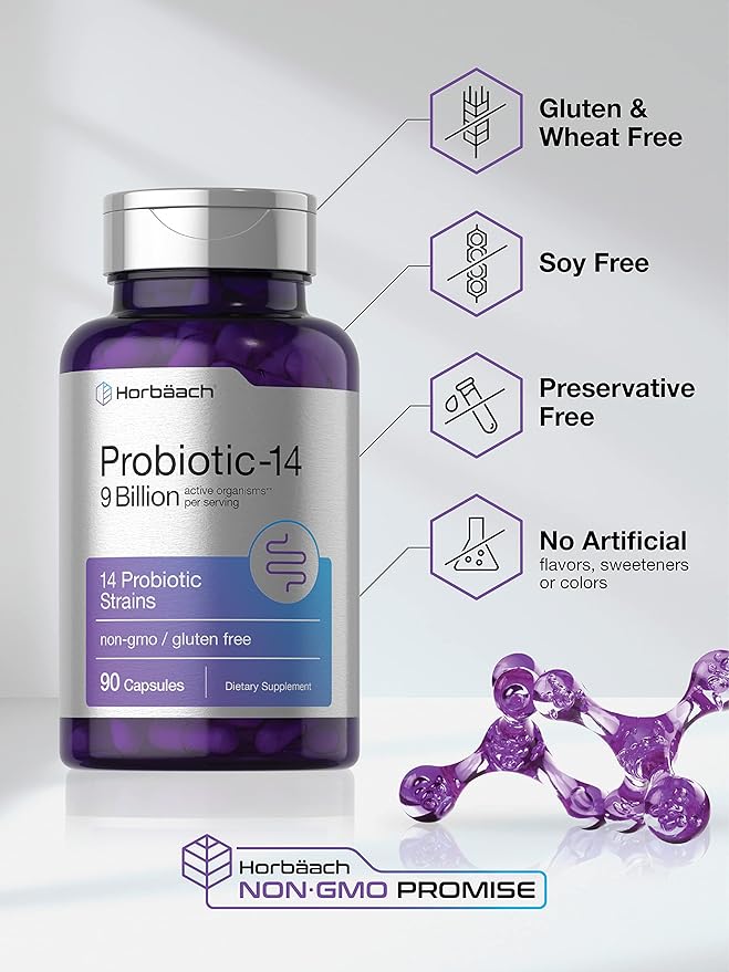 Horbäach Probiotics for Women & Men 9 Billion 90 Capsules 14 Strains