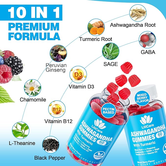 2 Pack Ashwagandha Gummies for Immune 2000mg Organic 120 Count