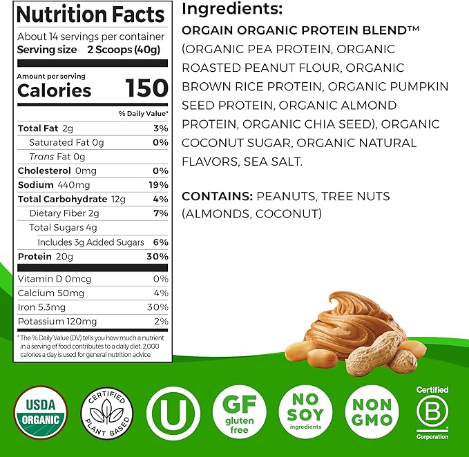 Orgain Organic Simple Vegan Protein Powder, 20g Plant 1.25lb
