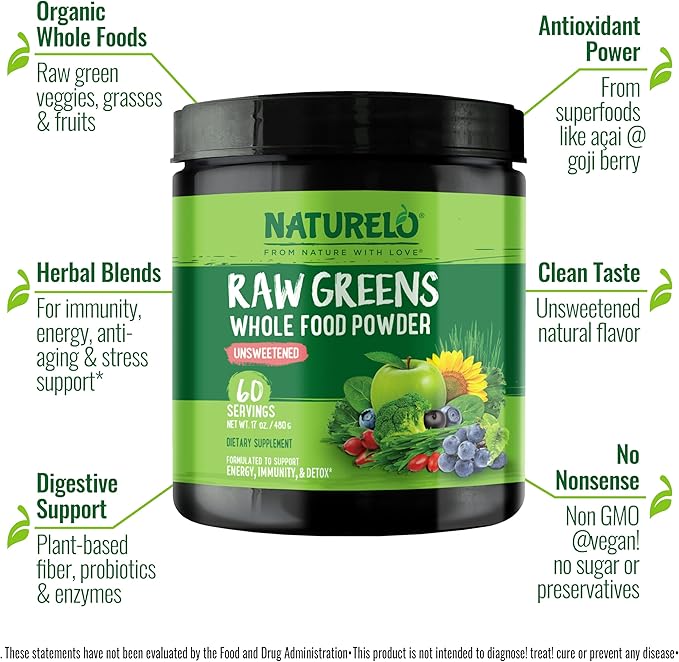 NATURELO Raw Greens Superfood Powder 480 Grams