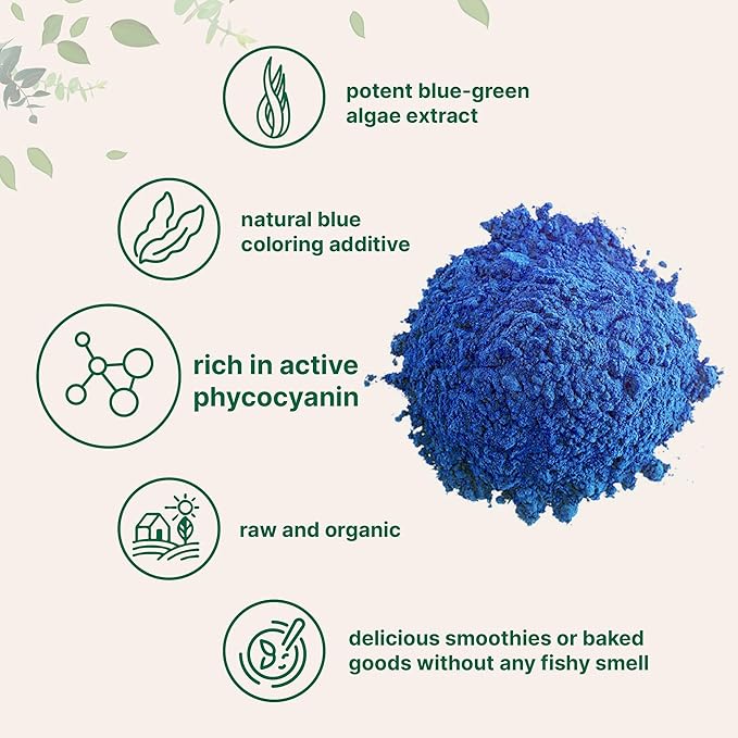 Organic Blue Spirulina Powder (Phycocyanin Extract), 30 Servings - No Fishy Smell, 100% Vegan Protein from Blue-Green Algae, Natural Luminous Food Coloring for Smoothies, Baking, Drinks & Cooking