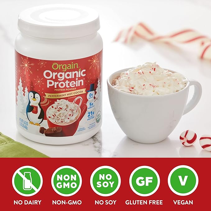 Orgain Organic Vegan Protein Powder, Peppermint 21g of 5g Prebiotic 1.02 lb