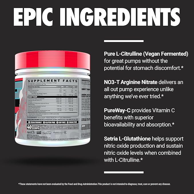 GHOST Pump Nitric Oxide Powder, Natty 40 Servings