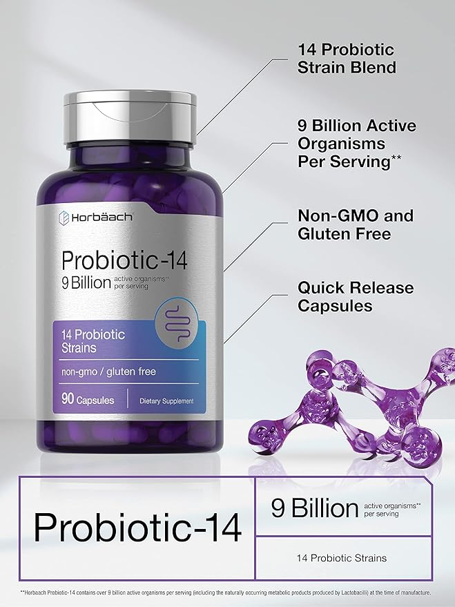 Horbäach Probiotics for Women & Men 9 Billion 90 Capsules 14 Strains