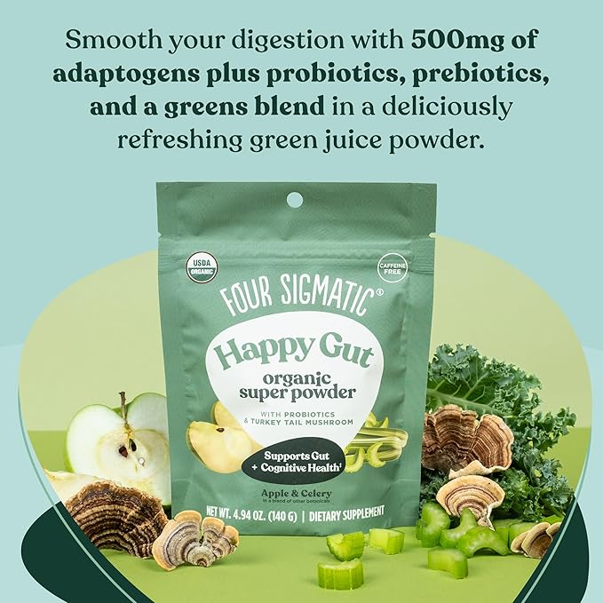Four Sigmatic Organic Greens Powder | Greens Superfood Powder with Probiotics & Prebiotics | Super Greens with Moringa, Chaga & Turkey Tail | (4.94 oz.)