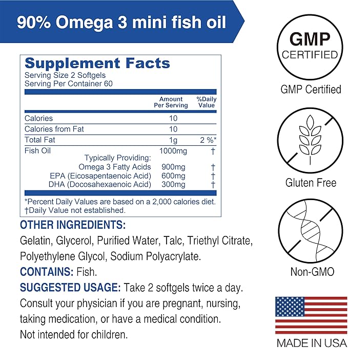 Lovita rTG 90 Mini Fish Oil, 2000mg Daily| 90% Omega-3 Omega-3 | 120 Enteric-Coated
