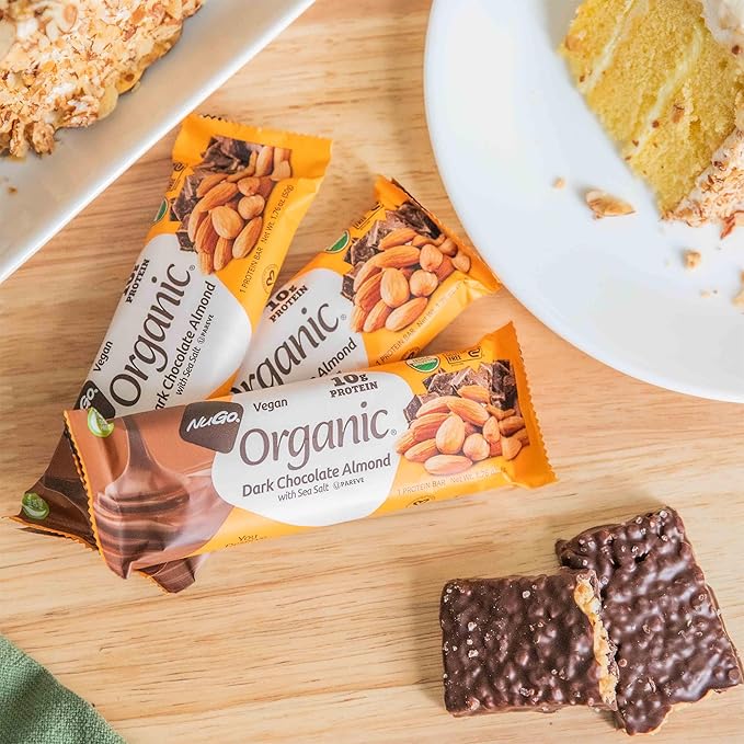 Nugo Organic Dark Chocolate Almond, 10g Vegan Protein, Gluten Free, 24 count