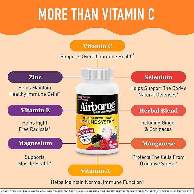 Airborne 1000mg Vitamin C with Zinc, 116 Chewable
