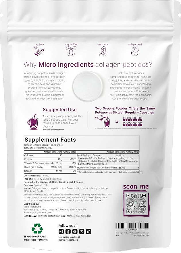 Micro Ingredients Multi Collagen Protein Powder, 2 Pounds