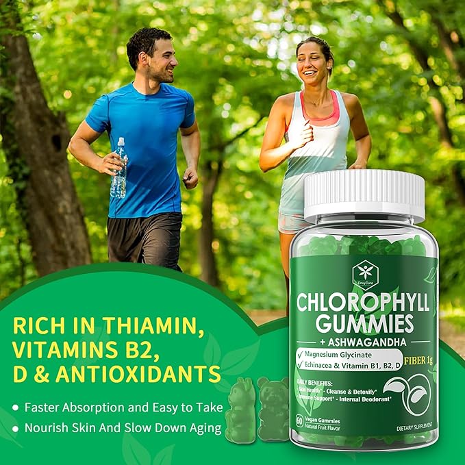 Chlorophyll Fiber Gummies 200mg +Ashwagandha, B1 B2 B2 for 2 Packs