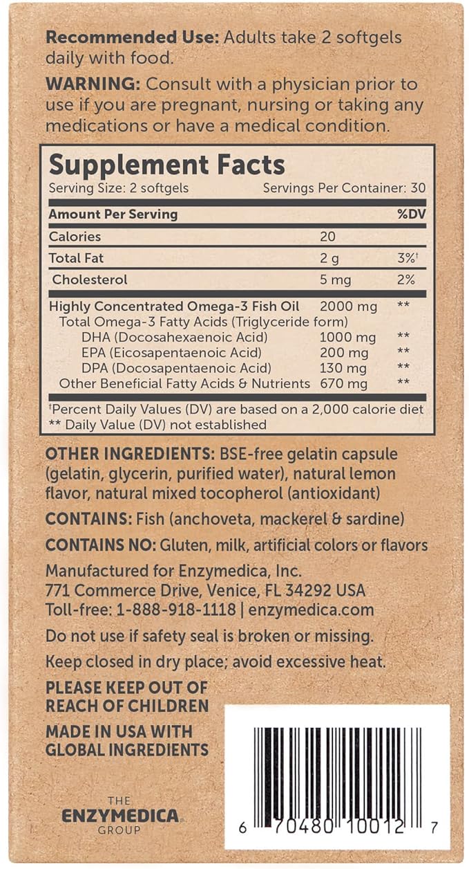Aqua Biome by Enzymedica, Maximum Strength 3 Fish 60 Softgels