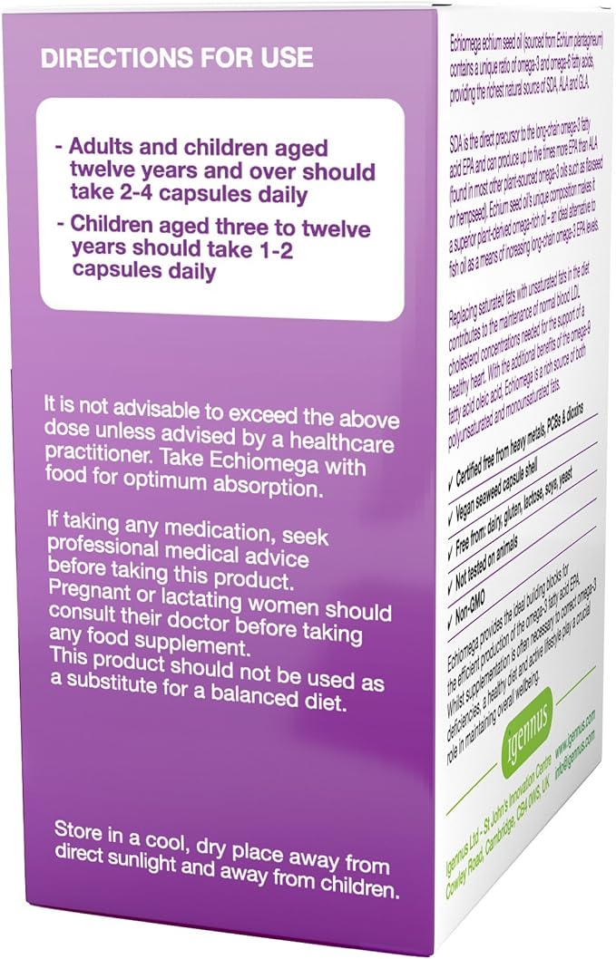 Echiomega Vegan Triple Omega 3 6 9 500 500 mg, 60 Softgels