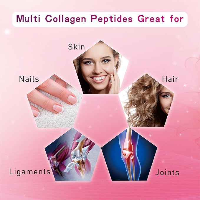 GDME Multi Collagen Peptides Powder for Women - Type I, II, III, V, X - Hydrolyzed Collagen Peptides, Supports Skin Hair Nail & Joint, Grass-Fed, Non-GMO, 120 Capsules
