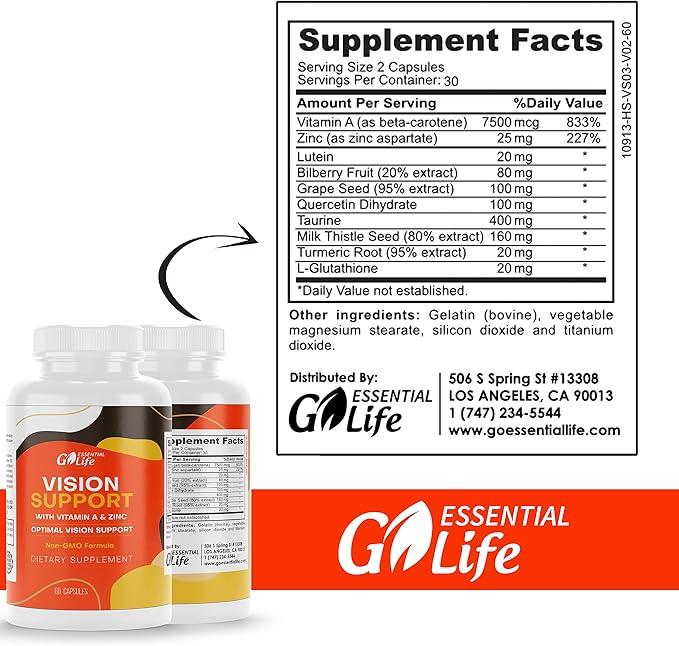 Vision Support Supplement 20mg for 60 Capsules