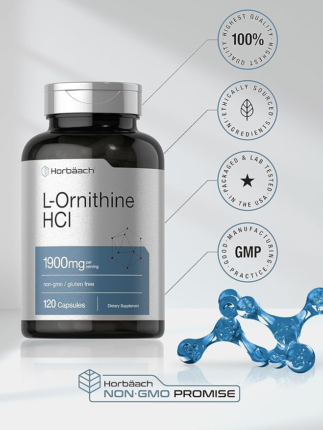 Horbäach L Ornithine HCl 1900mg | 120 Capsules