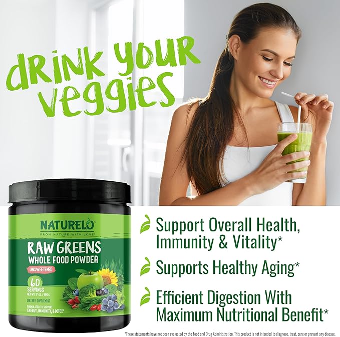 NATURELO Raw Greens Superfood Powder 480 Grams