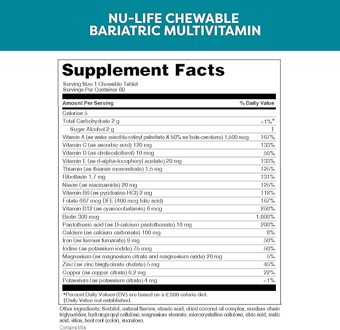 Nu-Life Advanced Bariatrics Multivitamin Chewable Tablets, (60 Chewable