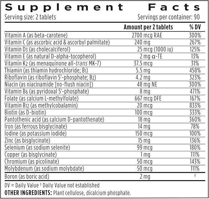 Methylated Women's Multivitamin, Methyl Folate 180 Tablets,