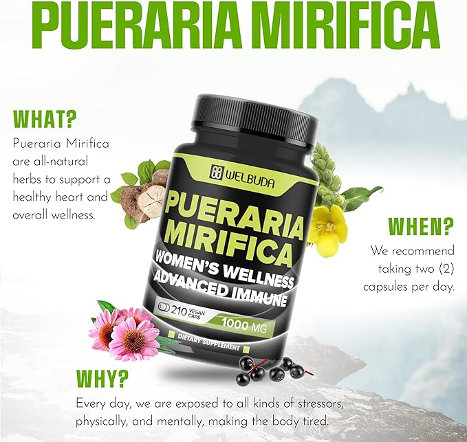 1000mg Pueraria Mirifica Capsules with Maca 210 Pills 105 Servings