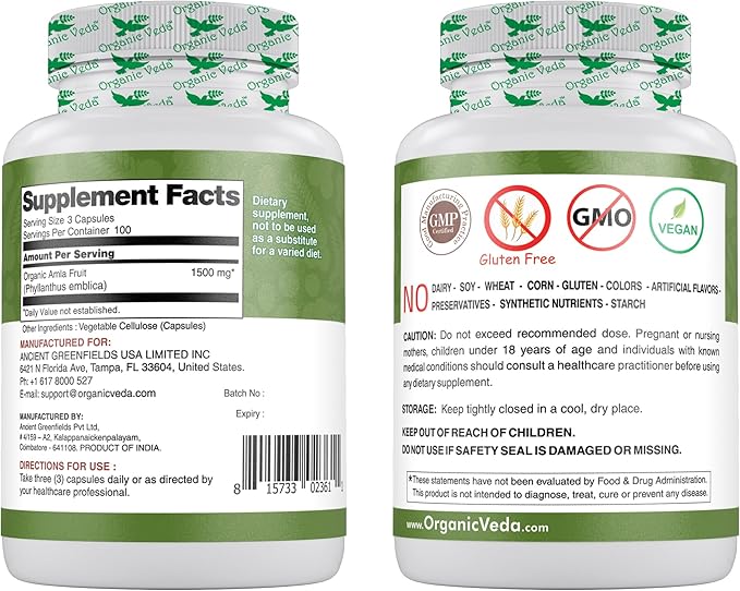 Organic Veda Amla Capsules 1500mg, 300 300 Capsules