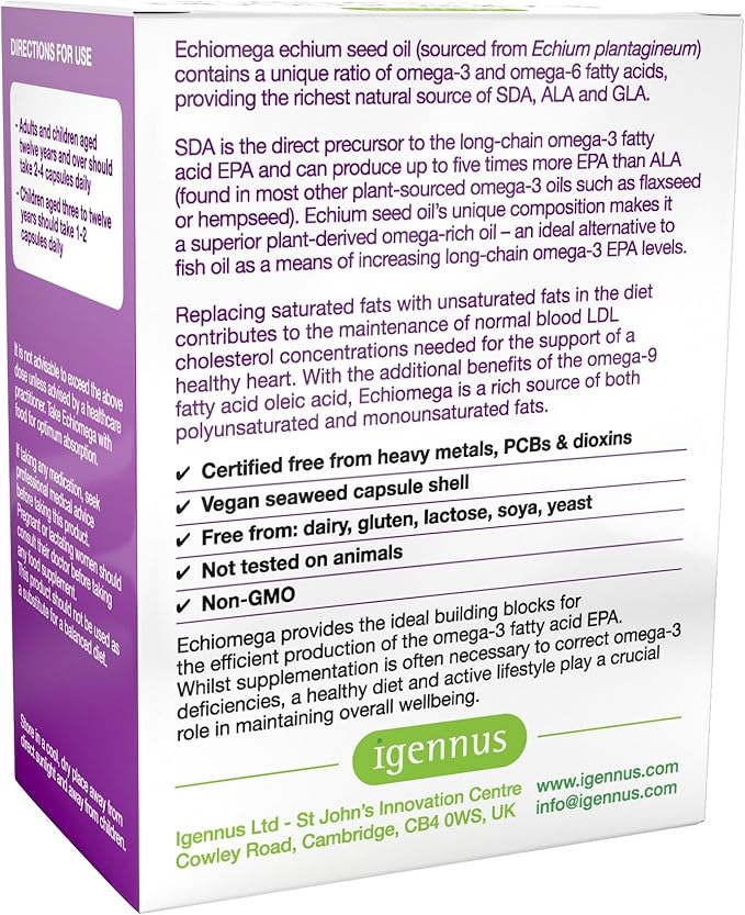 Echiomega Vegan Triple Omega 3 6 9 500 500 mg, 60 Softgels